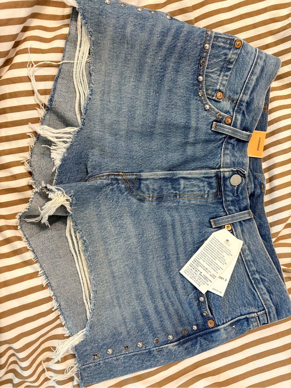 Levi's 501 Light Blue Distressed Denim Cutoff Shorts with Studs